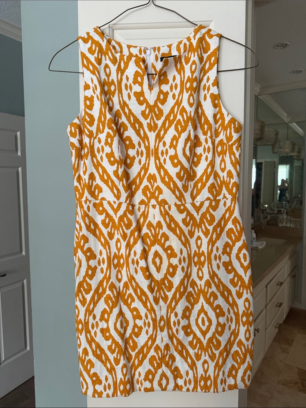 Ann Taylor White and Mustard Ikat Sheath Dress